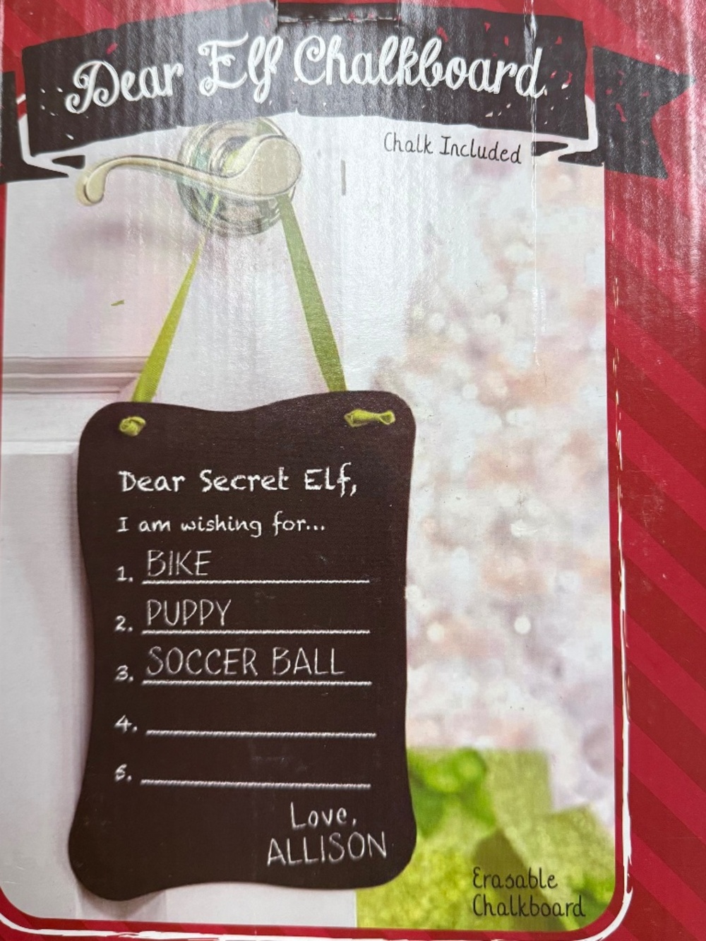 National Imports Dear Elf Chalkboard with Chalk Included to Write Note NEW